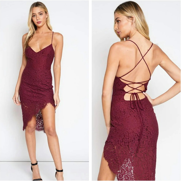 Lovers & Friends Skylight Midi Dress Merlot Wine Lace Up Sleeveless Sz S - Picture 2 of 14